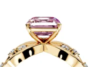 Solitaire Engagement Ring Setting for Fancy Pink Asscher Cut Center with Criss-Cross Accent Band and Prong Head in Yellow Gold