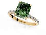 Solitaire Engagement Ring Setting for Fancy Green Radiant Cut Center with Micro Pave Band and Prong Head in Yellow Gold
