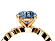 Solitaire Engagement Ring Setting for Fancy Blue Round Cut Center with Milgrain Bezel Accents and Prong Head in Yellow Gold