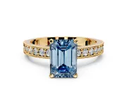 Milgrain Pave Engagement Ring Setting for Fancy Blue Emerald Cut Center with Accent Band and Prong Head in Yellow Gold