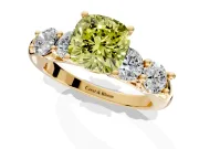 5 Stone Engagement Ring Setting for Fancy Yellow Cushion Cut Center with Graduated Accents and Prong Head in Yellow Gold