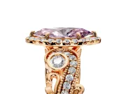 Milgrain Halo Engagement Ring Setting for Fancy Pink Marquise Center with Shoulder Bezels and Prong Head in Rose Gold