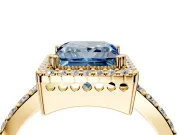 Halo Engagement Ring Setting for Fancy Blue Princess Cut Center with Inner Milgrain Border and Prong Head in Yellow Gold