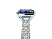 Solitaire Engagement Ring Setting for Fancy Blue Emerald Cut Center with Domed Multi-Row Pave Band and Prong Head in Platinum