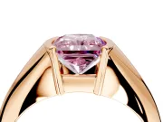 Tension Engagement Ring Setting for Fancy Pink Radiant Cut Center with Wide Tapered Band and Tension Head in Rose Gold