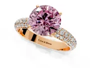 Solitaire Engagement Ring Setting for Fancy Pink Round Cut Center with Domed Multi-Row Pave Band and Prong Head in Rose Gold