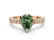 Solitaire Engagement Ring Setting for Fancy Green Pear-Shaped Center with Milgrain-Edged Pave Band and Prong Head in Rose Gold