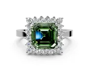 Starburst Halo Engagement Ring Setting for Fancy Green Asscher Cut Center with Flat Cathedral Band and Prong Head in Sterling Silver