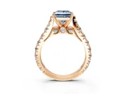 Solitaire Engagement Ring Setting for Fancy Blue Princess Cut Center with Pave Cathedral Shoulders and Prong Head in Rose Gold