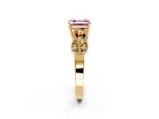Leaf Engagement Ring Setting for Fancy Pink Asscher Cut Center with Milgrain Accent Band and Prong Head in Yellow Gold