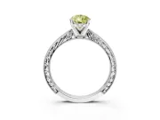 Solitaire Engagement Ring Setting for Fancy Yellow Pear-Shaped Center with Engraved Milgrain Band and Prong Head in Sterling Silver
