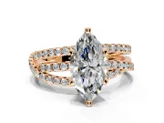 Solitaire Engagement Ring Setting for Marquise Center with Woven 3-Strand Pave Band and Prong Head in Rose Gold