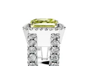 Halo Engagement Ring Setting for Fancy Yellow Asscher Cut Center with Wide-Open Pave Split Shank and Prong Head in White Gold