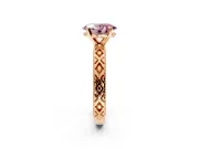 Solitaire Engagement Ring Setting for Fancy Pink Oval Center with Milgrain X Pattern Band and Prong Head in Rose Gold