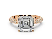 Solitaire Engagement Ring Setting for Asscher Cut Center with Multi-Row Accents and Prong Head in Rose Gold