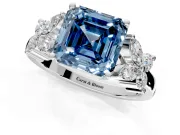 Floral Engagement Ring Setting for Fancy Blue Princess Cut Center with Marquise Cluster Shoulders and Prong Head in White Gold