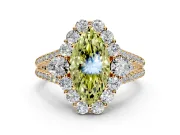 Halo Engagement Ring Setting for Fancy Yellow Marquise Center with Two-Strand Split Shank and Prong Head in Yellow Gold