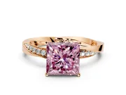 Side Accent Engagement Ring Setting for Fancy Pink Princess Cut Center with Accent Shoulders and Prong Head in Rose Gold