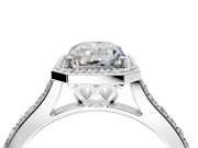 Halo Engagement Ring Setting for Radiant Cut Center with Pave Accents, Heart Basket and Prong Head in Platinum