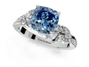 Solitaire Engagement Ring Setting for Fancy Blue Cushion Cut Center with Marquise Accent Twist Band and Prong Head in Platinum