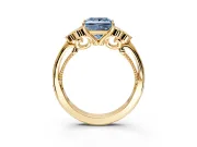 Cluster Engagement Ring Setting for Fancy Blue Princess Cut Center with Bezel Accent Clusters and Prong Head in Yellow Gold