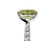 Solitaire Engagement Ring Setting for Fancy Yellow Emerald Cut Center with Micro Pave Band and Prong Head in White Gold