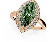 Halo Engagement Ring Setting for Fancy Green Marquise Center with Plain Tapered Band and Prong Head in Rose Gold