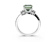 3 Stone Engagement Ring Setting for Fancy Green Asscher Cut Center with Round Cut Side Accents and Prong Head in Platinum