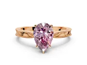 Solitaire Engagement Ring Setting for Fancy Pink Pear-Shaped Center with Engraved Milgrain Band and Prong Head in Rose Gold