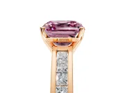 Solitaire Engagement Ring Setting for Fancy Pink Asscher Cut Center with Princess Cut Channel Band and Prong Head in Rose Gold
