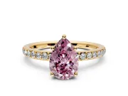 Solitaire Engagement Ring Setting for Fancy Pink Pear-Shaped Center with Fine Pave Band and Prong Head in Yellow Gold