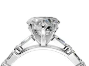 Baguette Engagement Ring Setting for Heart-Shaped Center with Alternating Bar-Set Band and Prong Head in White Gold