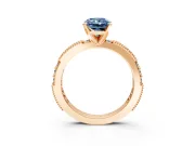 Solitaire Engagement Ring Setting for Fancy Blue Radiant Cut Center with Milgrain-Edged Pave Band and Prong Head in Rose Gold