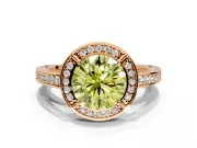 Halo Engagement Ring Setting for Fancy Yellow Round Cut Center with Framed Halo, Pave Band and Prong Head in Rose Gold