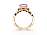 3 Stone Engagement Ring Setting for Fancy Pink Asscher Cut Center with Pave Twist Band and Prong Head in Rose Gold