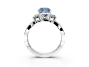 3 Stone Engagement Ring Setting for Fancy Blue Cushion Cut Center with Pave Twist Band and Prong Head in Platinum