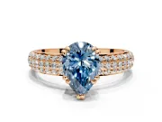 Solitaire Engagement Ring Setting for Fancy Blue Pear-Shaped Center with Multi-Row Pave Accents and Basket Head in Rose Gold