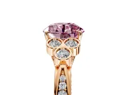 Cluster Engagement Ring Setting for Fancy Pink Round Cut Center with Bezel Accent Clusters and Prong Head in Rose Gold