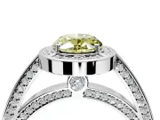 Halo Engagement Ring Setting for Fancy Yellow Oval Center with Framed Halo, Pave Band and Prong Head in Sterling Silver