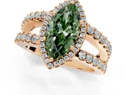 Halo Engagement Ring Setting for Fancy Green Marquise Center with Wide-Open Pave Split Shank and Prong Head in Rose Gold