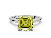 Solitaire Engagement Ring Setting for Fancy Yellow Asscher Cut Center with Narrow Cathedral Band and Prong Head in Sterling Silver