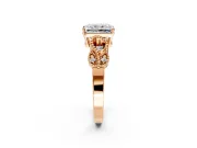 Leaf Engagement Ring Setting for Radiant Cut Center with Milgrain Accent Band and Prong Head in Rose Gold