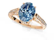 Cathedral Engagement Ring Setting for Fancy Blue Oval Center with Antique-Style Pave Band and Prong Head in Rose Gold