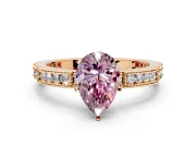Solitaire Engagement Ring Setting for Fancy Pink Pear-Shaped Center with Milgrain-Edged Pave Band and Prong Head in Rose Gold