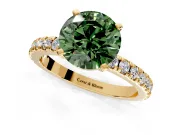 Solitaire Engagement Ring Setting for Fancy Green Round Cut Center with Fine Pave Band and Claw Prong Head in Yellow Gold