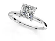 Low-Set Solitaire Engagement Ring Setting for Princess Cut Center with Thin Plain Band and Prong Head in Platinum