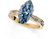 Solitaire Engagement Ring Setting for Fancy Blue Marquise Center with Channel Baguette Band and Prong Head in Yellow Gold