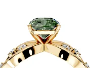 Solitaire Engagement Ring Setting for Fancy Green Cushion Cut Center with Criss-Cross Accent Band and Prong Head in Yellow Gold