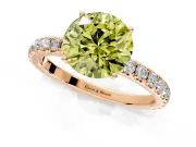 Solitaire Engagement Ring Setting for Fancy Yellow Round Cut Center with Large Accent Band and Prong Head in Rose Gold