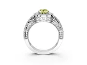 Milgrain Halo Engagement Ring Setting for Fancy Yellow Oval Center with Pave Band and Prong Head in Platinum